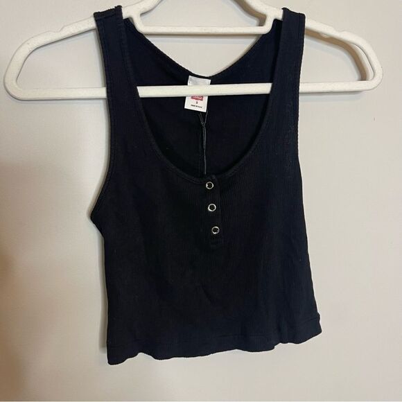Re/Done Black ribbed Henley tank top. NEw Small - Picture 3 of 6